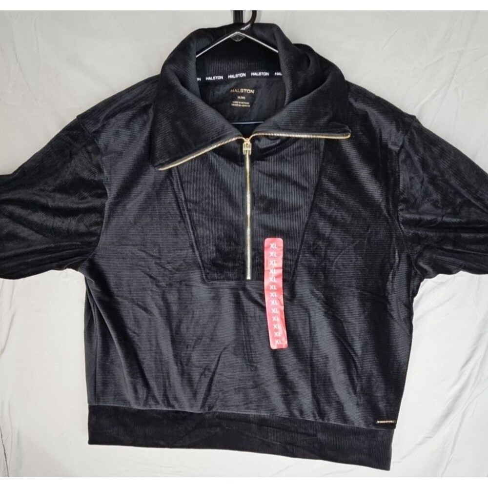 Halston Women’s Black Corduroy Quarter Zip Jacket XL Long Sleeve New With Tags